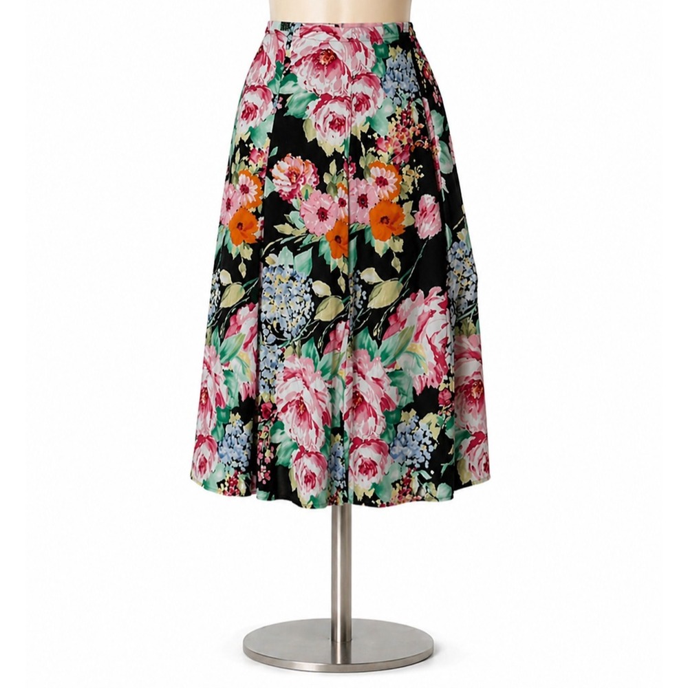 VTG Express Floral Maxi Skirt Black Pink Roses Cottagecore M Dark Goth Romantic